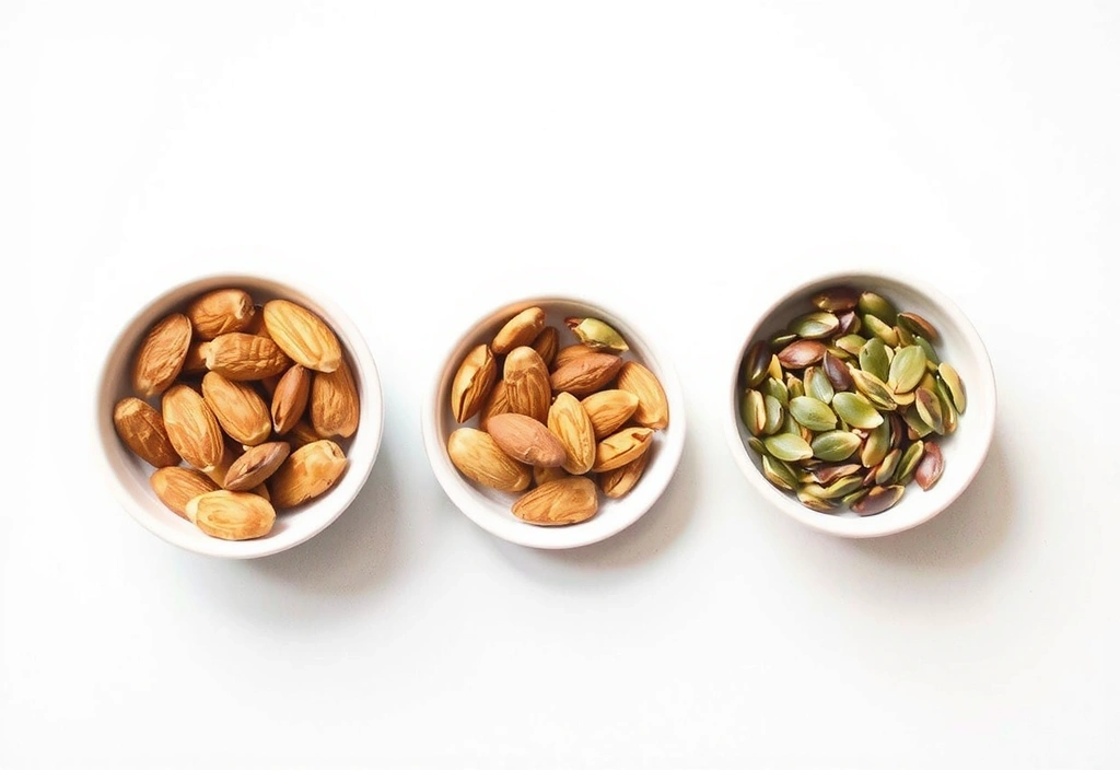 Almendras y semillas de girasol en elegantes cuencos.